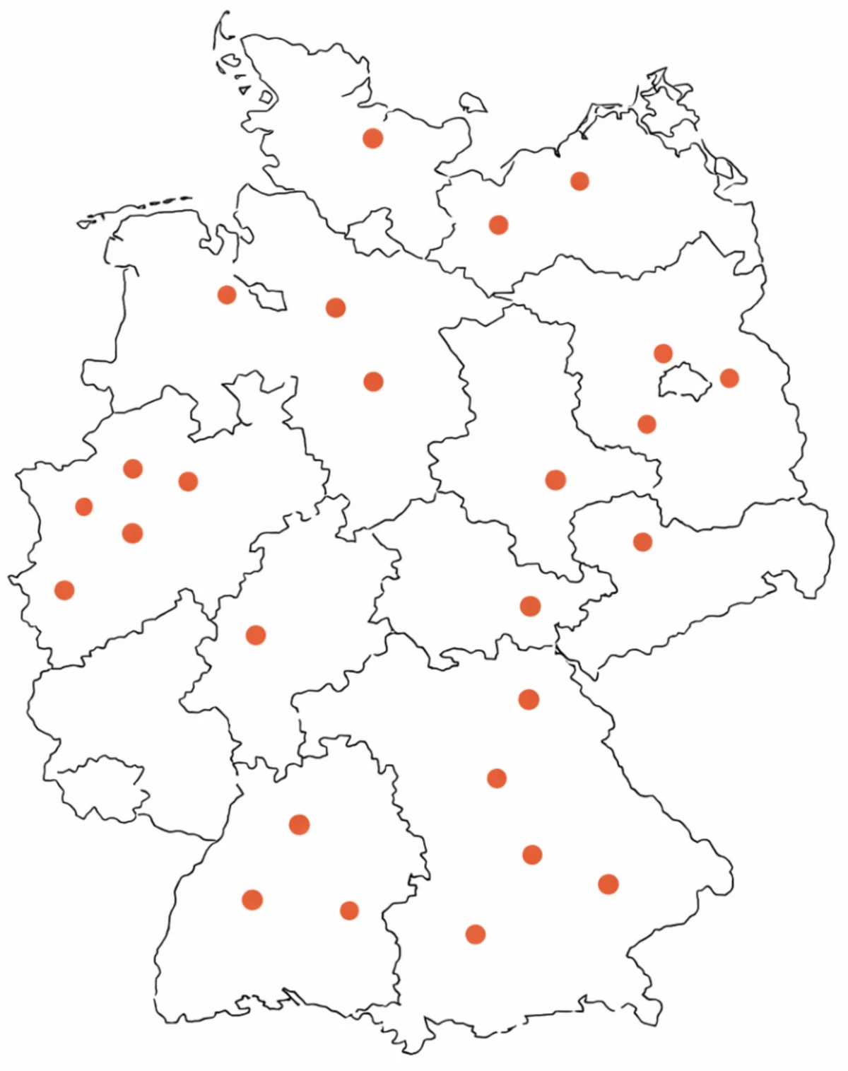 Deutschlandkarte mit ONEVOLT Batteriespeicher-Standorten in allen Bundesländern